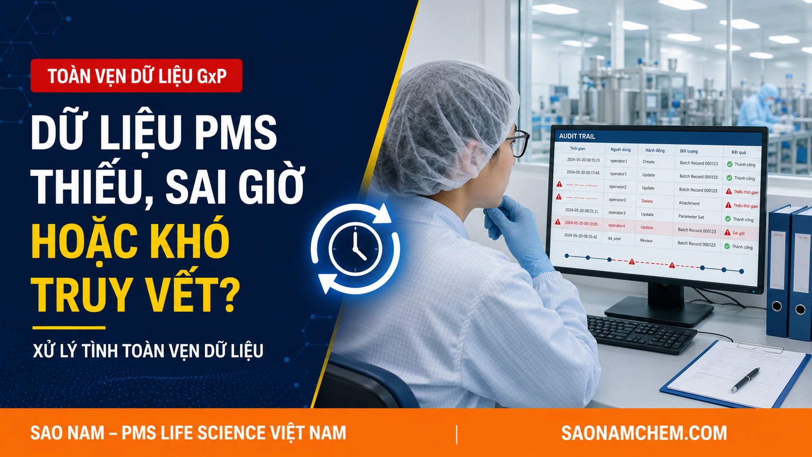 Dữ liệu máy PMS thiếu, sai giờ hoặc khó truy vết: xử lý tính toàn vẹn dữ liệu GxP